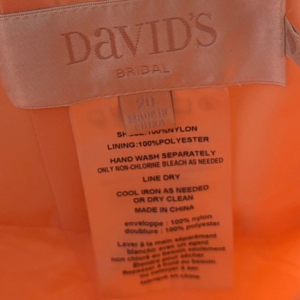 David’s Bridal Size 20 Allover Chantilly Lace A-Line Dress Peach Bellini EUC - Picture 8 of 8